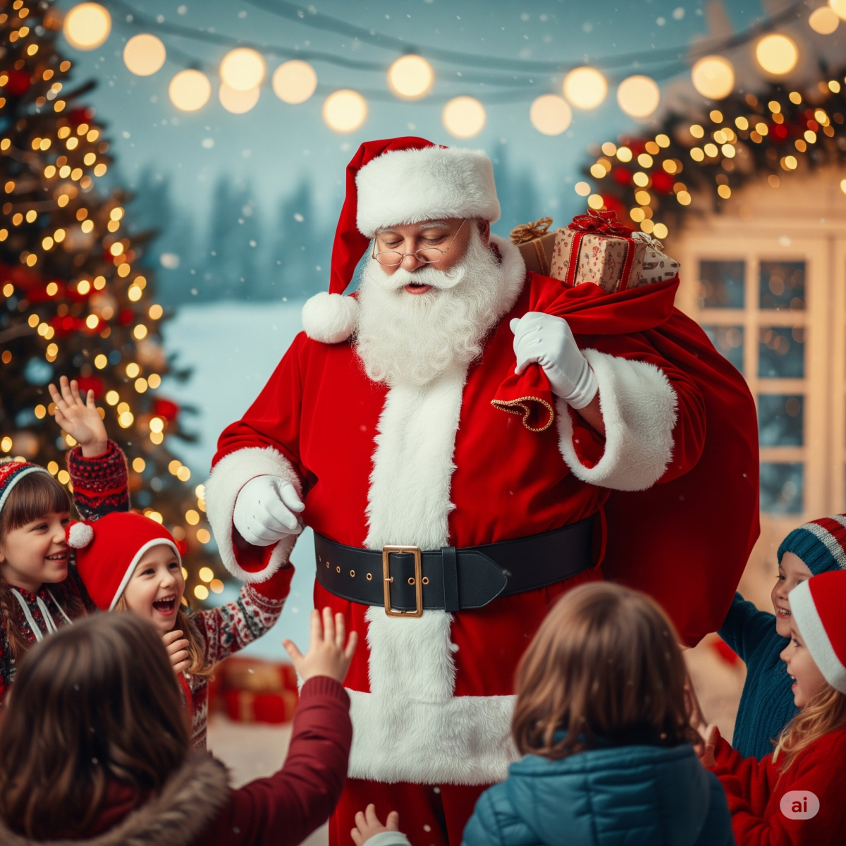 Weihnachtsmann bringt Kindern Geschenke